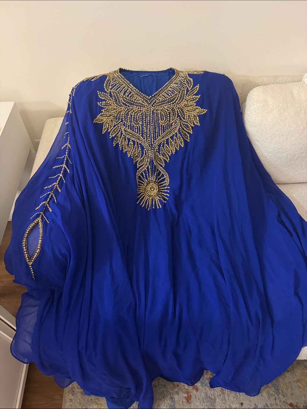 Embellished Royal Blue Caftan Top with Gold Beading